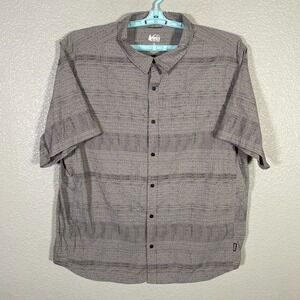 REI Coop Shirt Mens XL Gray Outdoor Hiking Vented Button Up Print Stretch